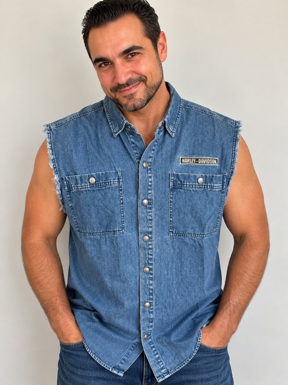 Men’s Harley-Davidson Cotton Denim Sleeveless Shirt XL Motorcycle Biker